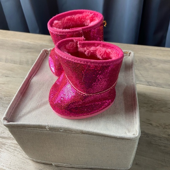 Build A Bear Boots Shoes Pink Glitter Sparkle Fur Accessory Clothing BABW - Picture 2 of 6